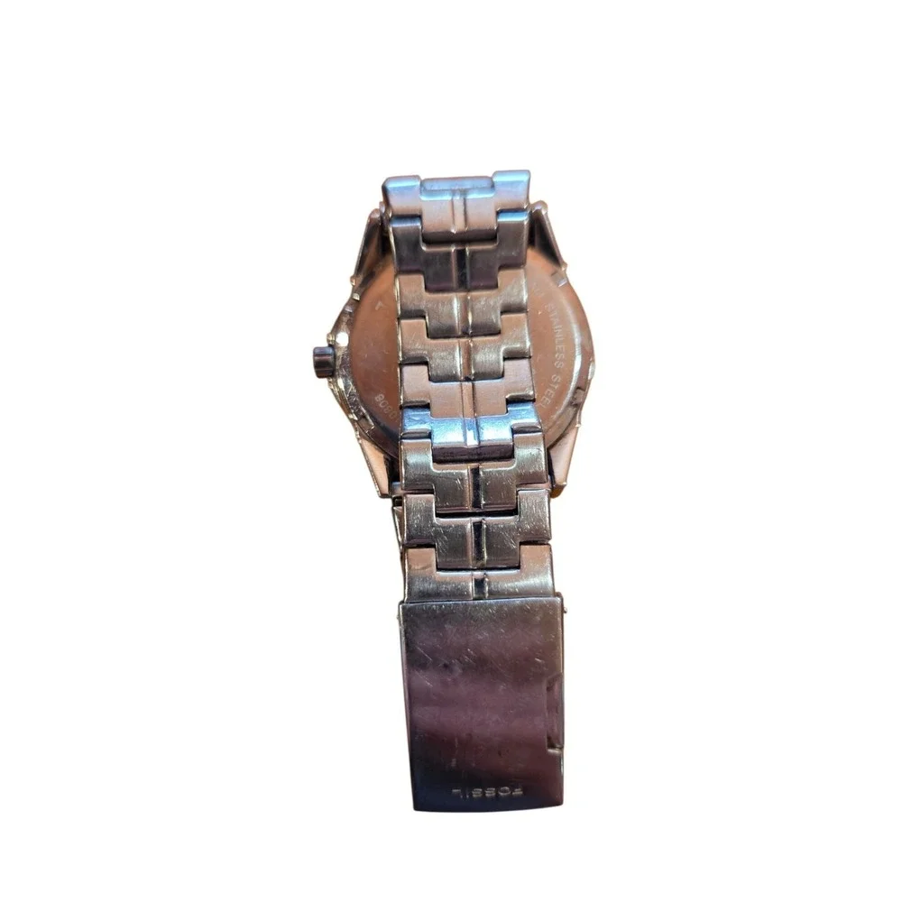 Fossil 100m Water Resistant Unisex Wrist Watch Silver Tone AM-4102 New Battery